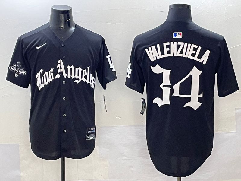 Men Los Angeles Dodgers #34 Valenzuela Black Five generations Joint Name 2025 Nike MLB Jersey style 32